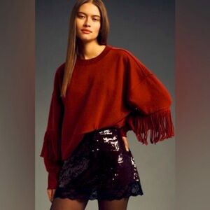 Maeve Anthropologie nwt red fringe sweatshirt top casual western fall boho $98